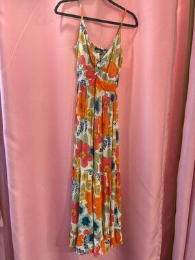 Angie Floral Maxi Dress in Orange, Pink & Teal size sm